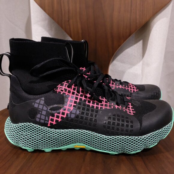 UA HOVR Ridge Trek Trail Running Shoes Mens Under Armour Vibram Black Green - Picture 2 of 7